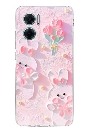 Redmi Note 11E Uyumlu Sevimli Tavşanlar Baskılı Silikon Kılıf