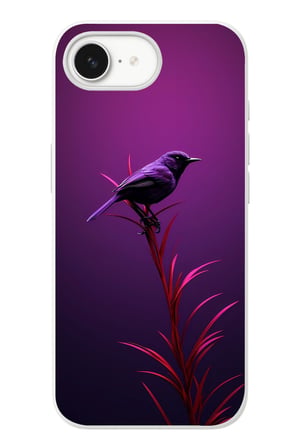 İphone 16e Uyumlu Mor Kuş Dalda Baskılı Silikon Kılıf