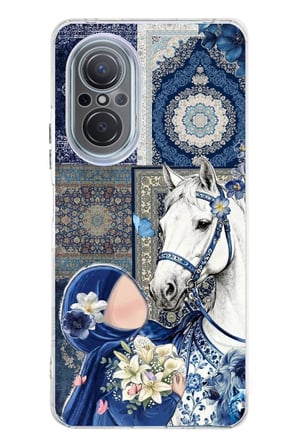 Huawei Nova 9 Se Uyumlu Geleneksel Motifli Beyaz At Baskılı Silikon Kılıf