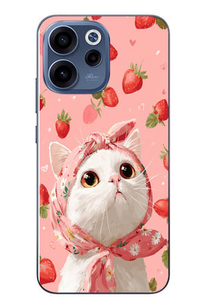 Oppo Reno 15F Uyumlu Örtülü Kedi Çilekli Baskılı Silikon Kılıf