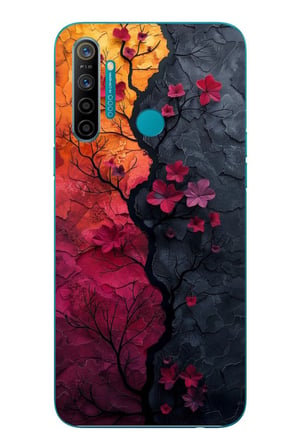 Realme 5i Uyumlu Yaprak Geçişkenliği Baskılı Silikon Kılıf