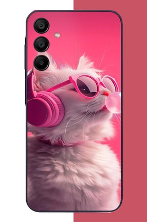 Samsung Galaxy A15 Uyumlu pembe gözlüklü kedi Baskılı Silikon Kılıf