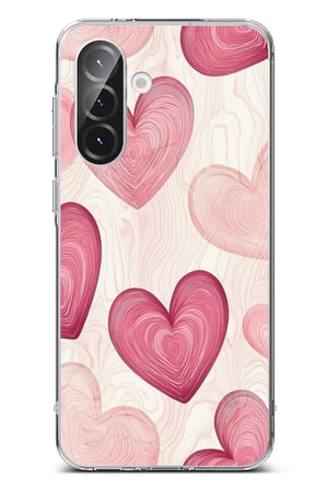Samsung Galaxy A56 Uyumlu Çizgisel Pembe Kalp Baskılı Silikon Kılıf