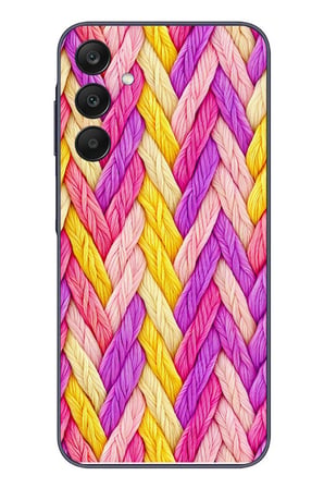 Samsung Galaxy A25 Uyumlu Mor Sarı Örgü Baskılı Silikon Kılıf