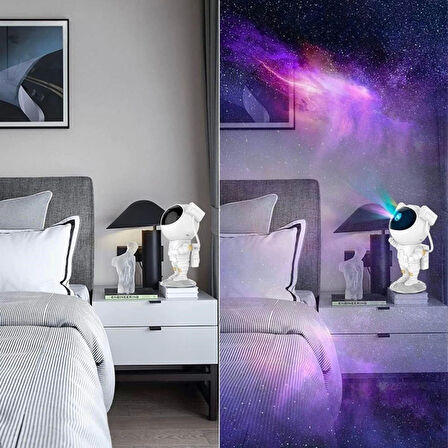 İpek Yıldızı® Uzaktan Kumandalı ve Zamanlayıcılı Farklı Renk Işık Modlu Astronot Projektör Gece Lambası