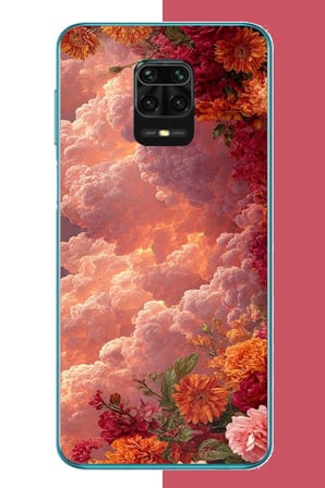 Redmi Note 9 PRO-9S Uyumlu kırmızı bulut ve çiçekler Baskılı Silikon Kılıf