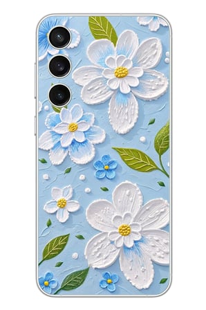 Samsung Galaxy S23 Fe Uyumlu Mavi Papatyalar Baskılı Silikon Kılıf