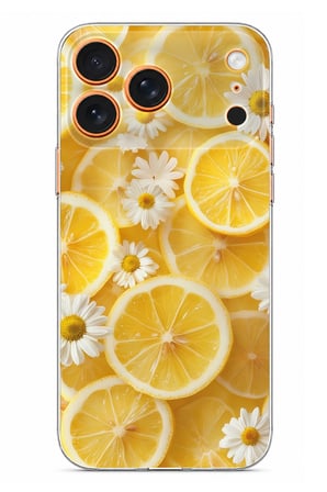 iPhone 17 PRO MAX Uyumlu Limon Dilimleri ve Papatya Desenli Baskılı Silikon Kılıf