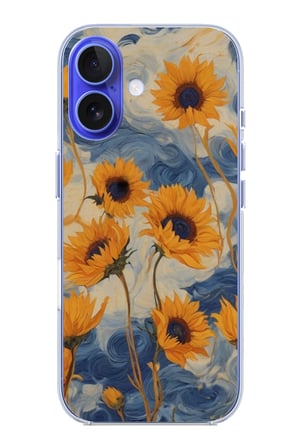 iPhone 16 Uyumlu Yıldızlı Ayçiçekleri Baskılı Silikon Kılıf