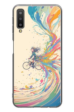 Samsung Galaxy A7 2018 Uyumlu Rengarenk Bisikletli Kız Baskılı Silikon Kılıf