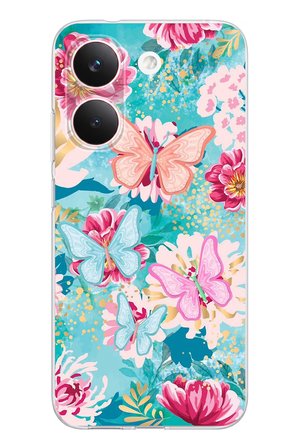 POCO X8 PRO Uyumlu Kelebekler ve Çiçekler Baskılı Silikon Kılıf