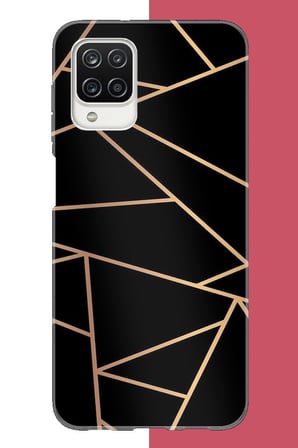 Samsung Galaxy A12-M12 Uyumlu altın diyagonal çizgi Baskılı Silikon Kılıf