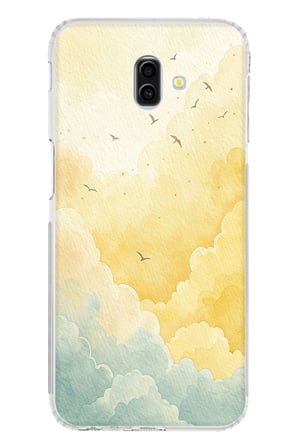 Samsung Galaxy J6 PLUS Uyumlu Sarı ve Yeşil Tonlu Bulut ve Kuşlar Baskılı Silikon Kılıf