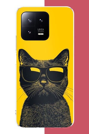 Xiaomi Mi 13 Uyumlu Sarı Fondaki Havalı Kedi Baskılı Silikon Kılıf