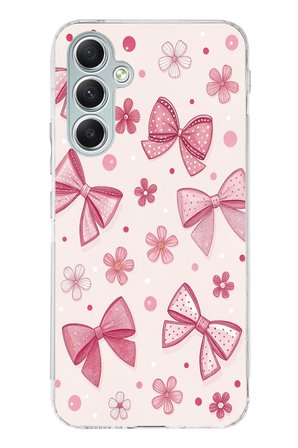 Samsung Galaxy A34 Uyumlu Pembe Fiyonk, Çiçek ve Puantiye Baskılı Silikon Kılıf