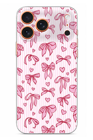 iPhone 17 PRO MAX Uyumlu Pembe Fiyonk ve Kalp Desenli Baskılı Silikon Kılıf