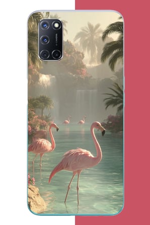 OPPO A52-A72-92 Uyumlu akarsudaki flamingo Baskılı Silikon Kılıf