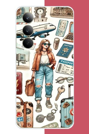 Realme C75 Uyumlu vintage-travel Baskılı Silikon Kılıf