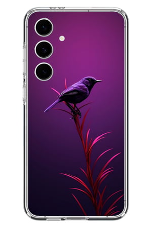Samsung Galaxy S24 FE Uyumlu Mor Kuş Dalda Baskılı Silikon Kılıf