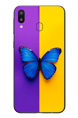 Samsung Galaxy M31 Uyumlu Mor Sarı Kelebek Baskılı Silikon Kılıf