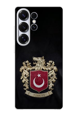 Samsung Galaxy S25 ULTRA Uyumlu Türk Sembolü Kurt ve Bayrak Desenli Baskılı Silikon Kılıf
