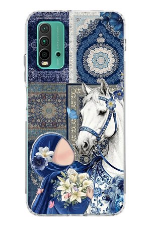 Redmi 9T-POCO M3 Uyumlu Geleneksel Motifli Beyaz At Baskılı Silikon Kılıf