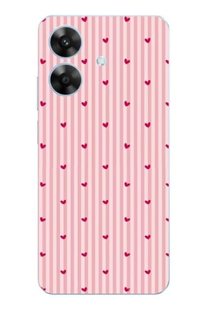 Realme Note 60 Uyumlu Pembe Çizgili ve Mini Kalp Baskılı Silikon Kılıf