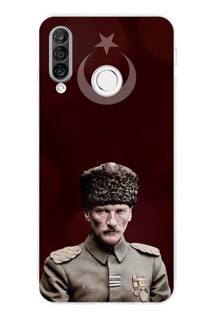 Huawei P30 Lite Uyumlu Ay Yıldız ve Başkomutan Atatürk Baskılı Silikon Kılıf