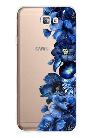 Samsung Galaxy J7 Prime Uyumlu Royal Blue Şakayık Çiçek Demeti Baskılı Silikon Kılıf