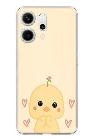 Oppo Reno 14 5G Uyumlu Sevimli Civciv ve Kalp Desenli Baskılı Silikon Kılıf