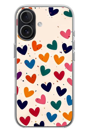 iphone 17 Uyumlu Renkli Kalpler Baskılı Silikon Kılıf