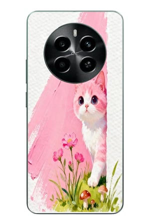 Realme 12 4G Uyumlu Pembeli Kedi Baskılı Silikon Kılıf