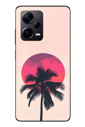 Redmi Note 12 Pro Plus Uyumlu Palmiye Kırmızı Ay Baskılı Silikon Kılıf