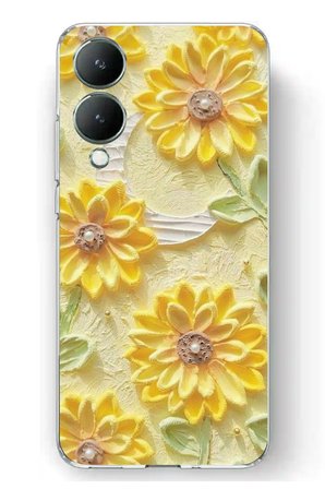 Vivo Y17s Uyumlu Rölyef Bahçesi Baskılı Silikon Kılıf