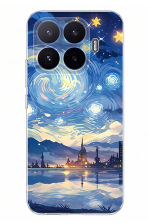 Xiaomi 17T Uyumlu Yıldızlı Gökyüzü ve Şehir Silüeti Baskılı Silikon Kılıf