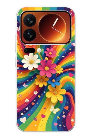 Xiaomi 17 Pro Max Uyumlu Renkli Gökkuşağı Çiçekleri Baskılı Silikon Kılıf
