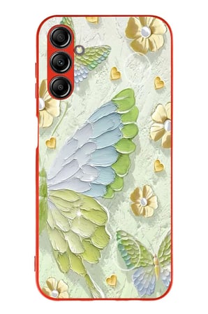 Samsung Galaxy A14 Uyumlu Yeşil Mavi Kelebek Baskılı Silikon Kılıf