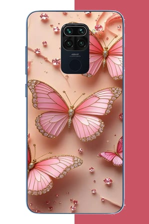 Redmi Note 9 Uyumlu Pembe Renkli Kelebek Baskılı Silikon Kılıf
