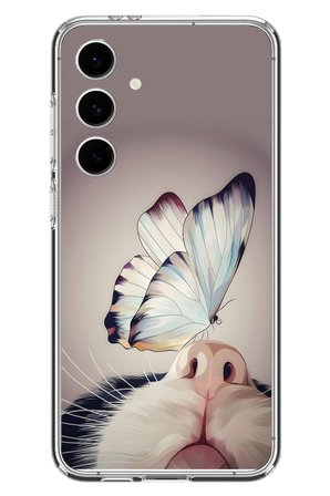 Samsung Galaxy S24 FE Uyumlu Kelebekli Kedi Baskılı Silikon Kılıf