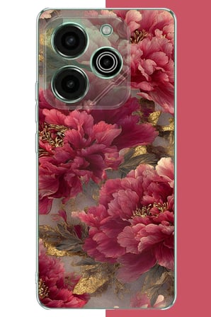 Tecno Pova 6 Pro Uyumlu kırmızı çiçek Baskılı Silikon Kılıf