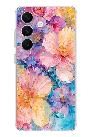 Samsung Galaxy S26 Uyumlu Renkli Çiçekler Sulu Boya Baskılı Silikon Kılıf
