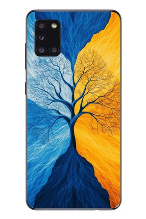 Samsung Galaxy A31 Uyumlu Sarı Mavi Ağaç Baskılı Silikon Kılıf