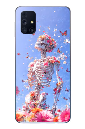 Samsung Galaxy M31s Uyumlu İskelet Çiçekleri Baskılı Silikon Kılıf