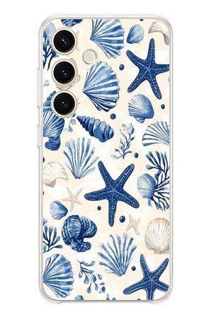Samsung Galaxy S24 Uyumlu Mavi Deniz Kabuğu ve Yıldız Desenli Baskılı Silikon Kılıf