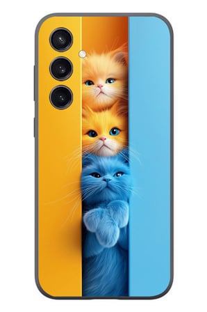 Samsung Galaxy S23 Uyumlu Mavi Sarı Kediler Baskılı Silikon Kılıf