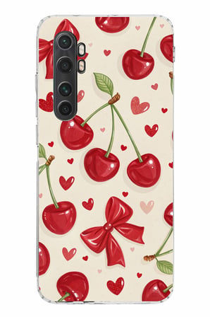 Mi Note 10 Lite Uyumlu iraz, Kırmızı Kurdele ve Kalp Baskılı Silikon Kılıf