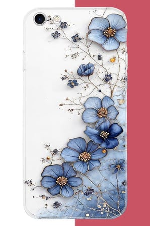iPhone 6 - 6S Uyumlu mavi çiçek Baskılı Silikon Kılıf