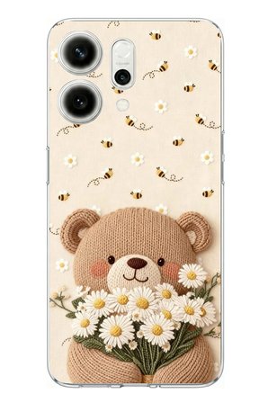 Oppo Reno 14 5G Uyumlu Arı ve Papatya Sevimli Ayıcık Baskılı Silikon Kılıf