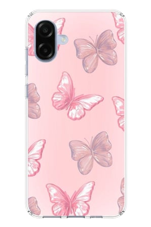 Samsung Galaxy A07 Uyumlu Pembe Kelebekler Baskılı Silikon Kılıf