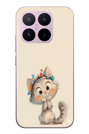 Xiaomi 17T
 Uyumlu Sevimli Çiçekli Kedi Baskılı Silikon Kılıf